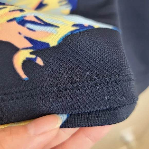 Deletta Top Women XS Petite Navy Bird Novelty Print Knit Dolman Sleeve Tie Waist - Picture 7 of 12